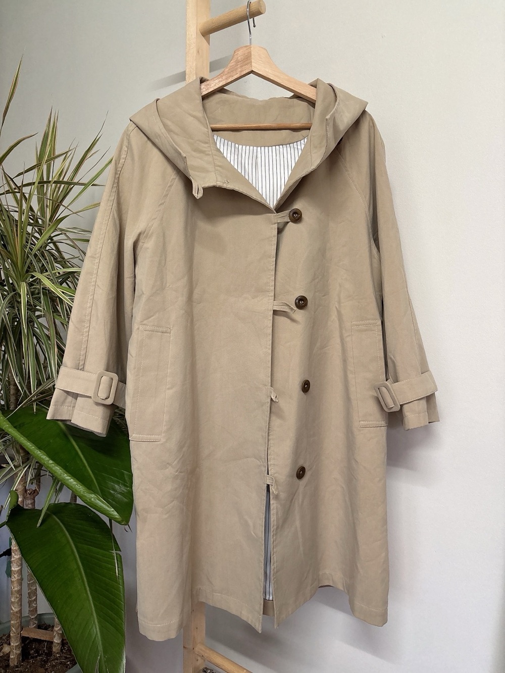 Beige Hooded Trench Coat - Classic Women's Outerwear